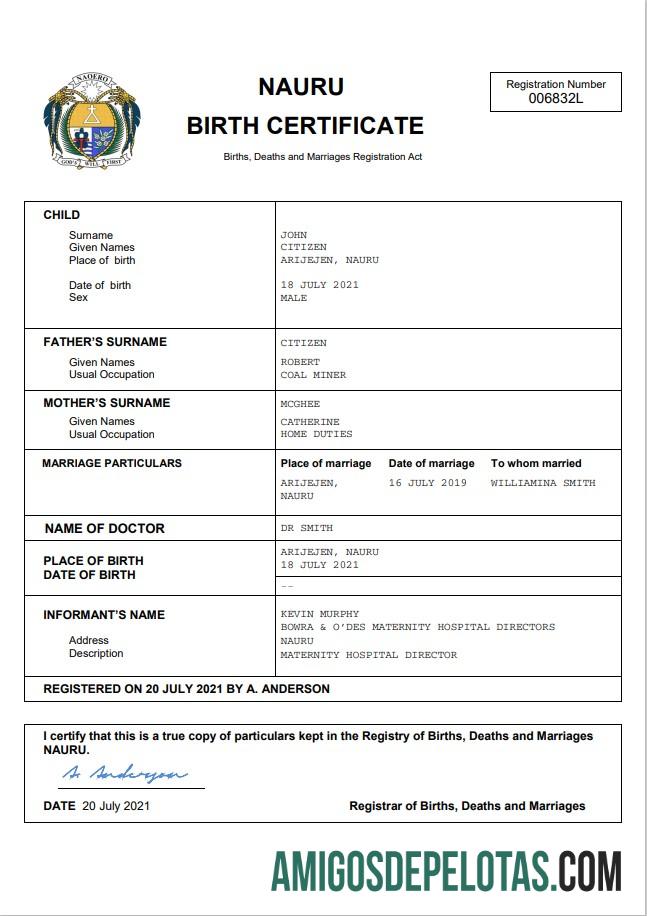 Para baixar modelo Word e PDF de certidão de nascimento de registro vital de Nauru